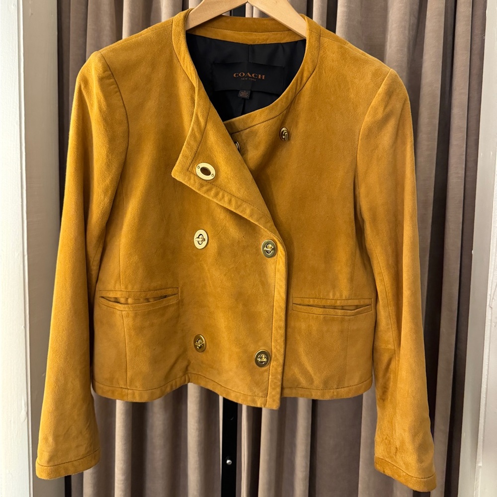 COACH TAN DOUBLE BREASTED LAMB
SUEDE JACKET